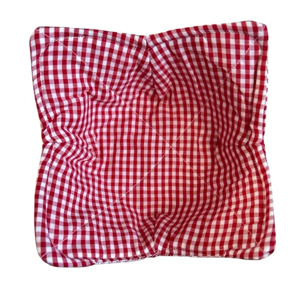 Hand Crafted Red Gingham Microwave Bowl Cozy 100% Cotton